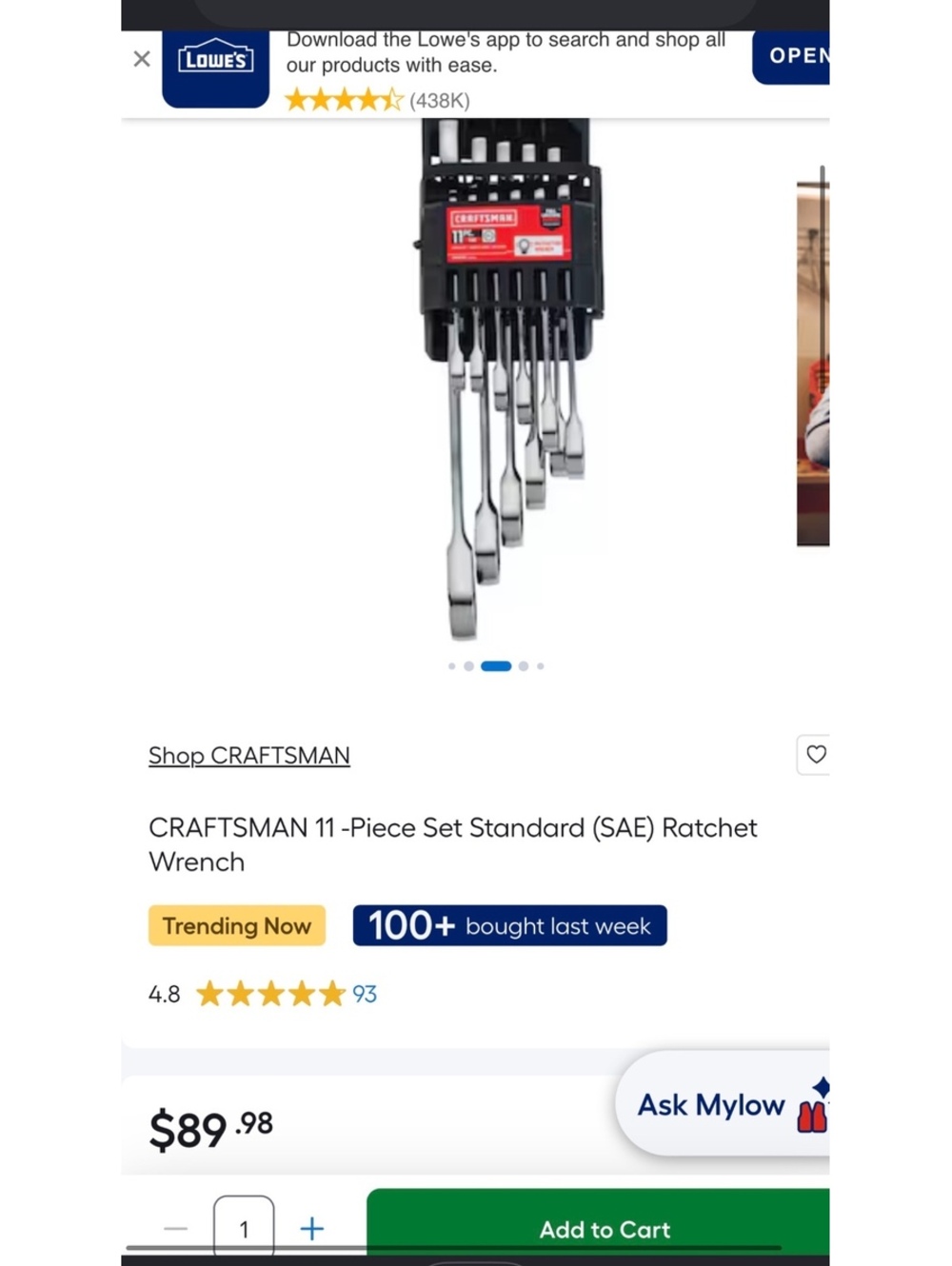 New CRAFTSMAN 11-Piece Standard (SAE) Ratchet Wrench Set